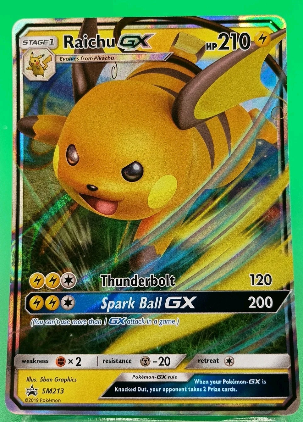 Raichu GX SM213 - NM Promo Rare Pokemon Card 