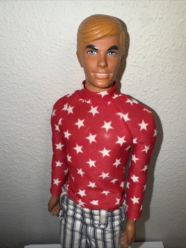 Vintage Ken Doll Barbie Doll Mattel 1968 In Red, White And Wild Pants And Shirt