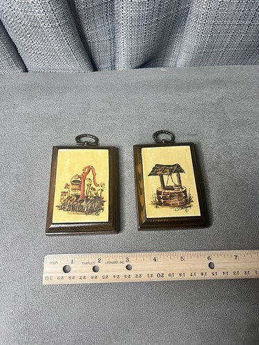 Paire de mini plaques MCM décoration murale en bois Cottagecore pompe à eau puits photo - Photo 5/7