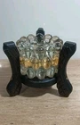 RARE Vintage 1960s Boopy Bubble Glass Ashtray Anchor Hocking+Carved Wooden Stand