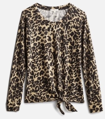 Nine Britton Women's L/S Leopard Print Tie Front Knit Top Sz Small