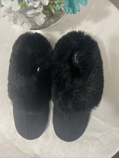LC Lauren Conrad Women's Black Faux Fur Slide On Slippers siza 6 NWT 