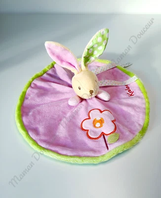 Doudou Plat Rond Lapin Rose Et Vert Fleur Orange Pois Blanc Attache Tétine Kaloo - Photo 1/4