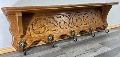 Französische Vintage Stil Garderobe Eiche 5 Haken verziert Wandregal Garderobe LOT 4722