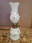 Vintage Small White Milk Glass Oil Lamp With Pink Flowers Roses