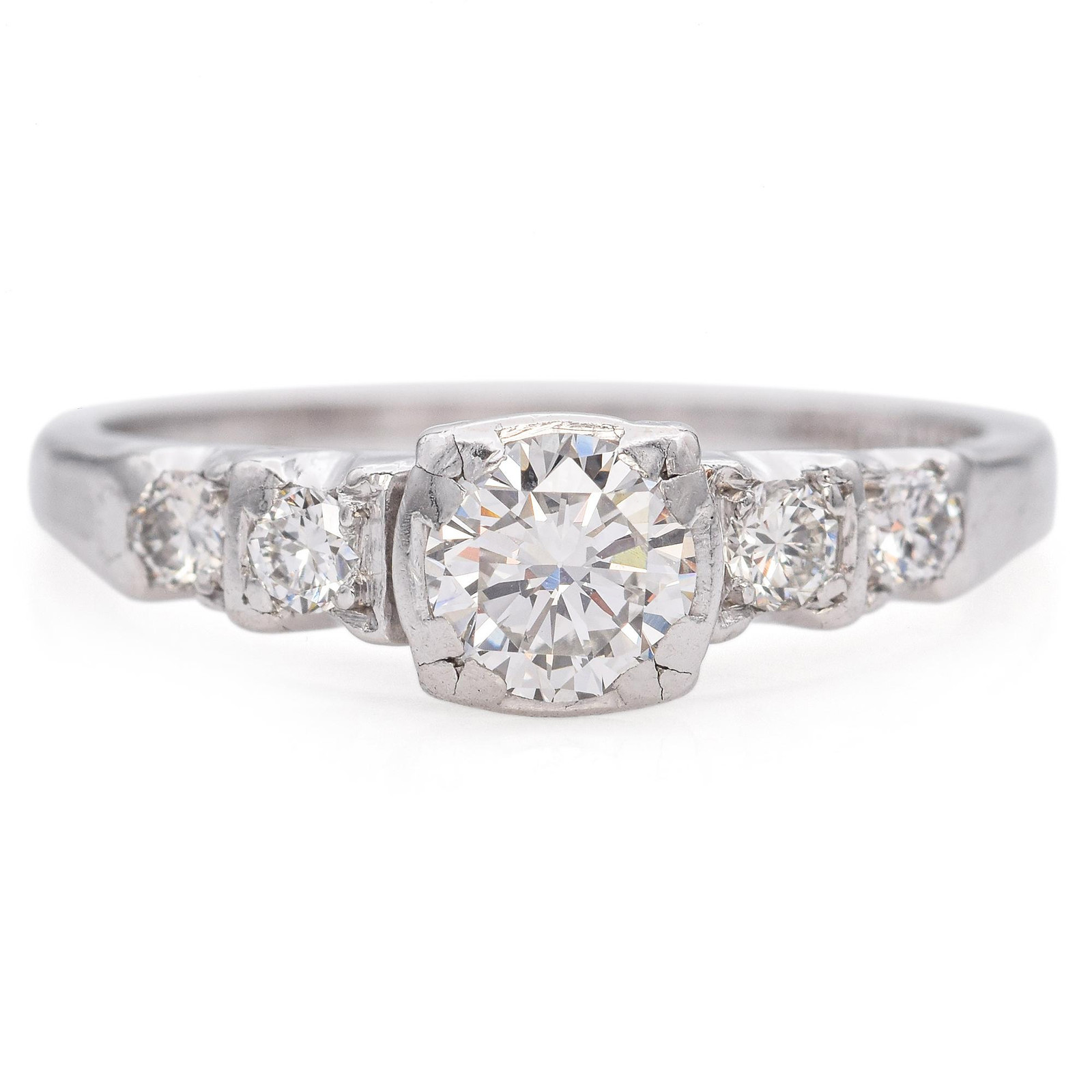 Vintage Palladium 0.49 TCW Diamond Five Stone Engagement Ring