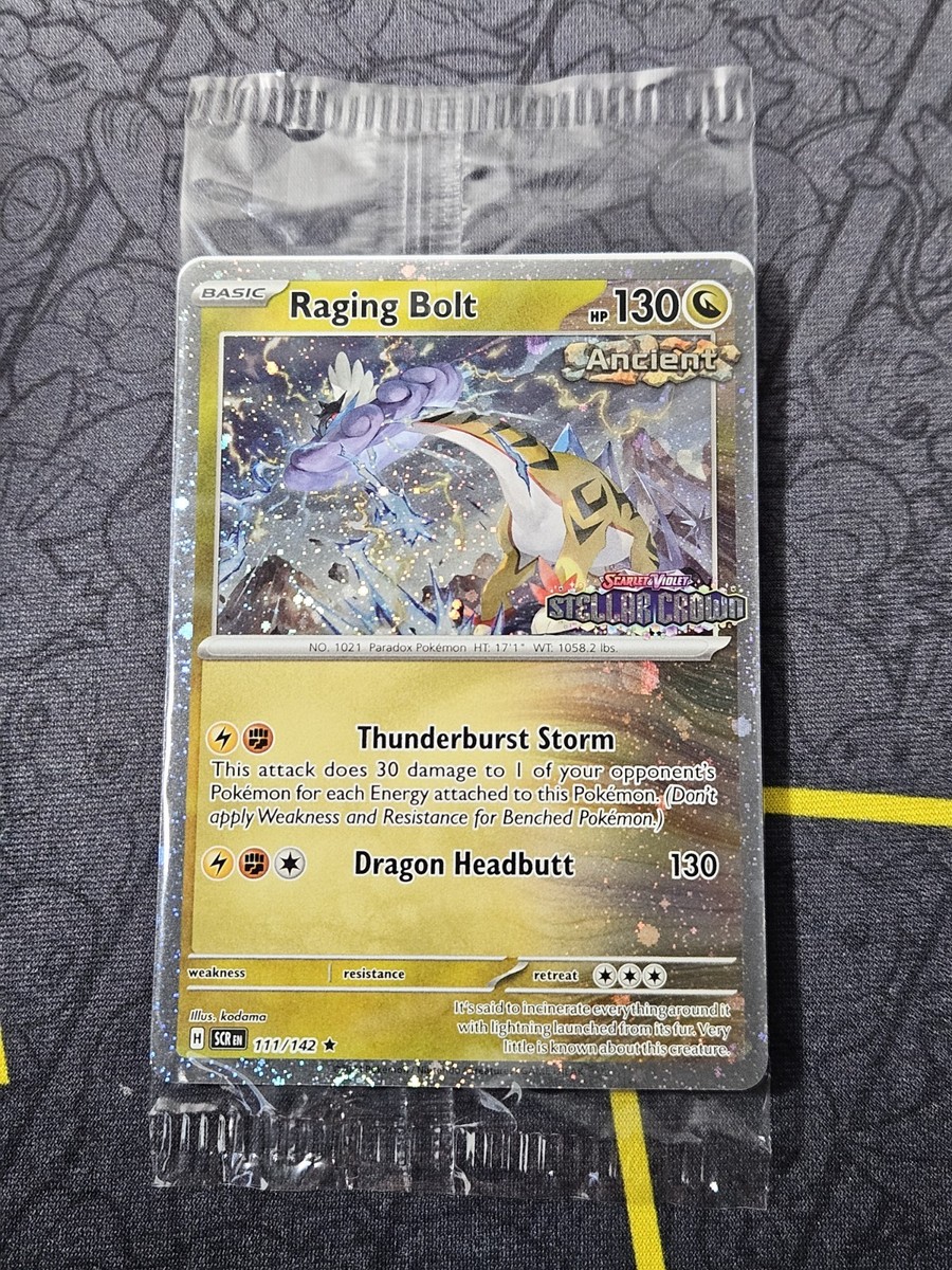 raging bolt pokemon card price TCG: Paradox Destinies Tin RarityDouble Rare Hit Points240 HP Colorless Bursting Roar Discard your hand and draw 6 cards Raging Bolt Stellar Crown Bestbuy