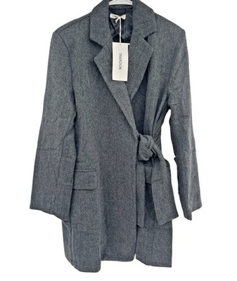 Thakoon Jacket Womens Medium Wool Blend Herringbone Wrap Tie Made in Italy