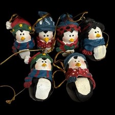 Jingle Bell Christmas Set of 6 Penguin in Scarf Scarves Ornaments