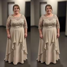 Champagne Plus Size Mother of The Bride Dresses Sequin Lace Wedding Evening Gown