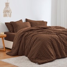 Love's cabin Seersucker Brown King Size Comforter Set 7 Pieces, All Season Be...