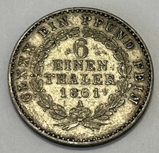 1861 ANHALT-BERNBURG 1/6 THALER 1861 A Antique Silver COIN