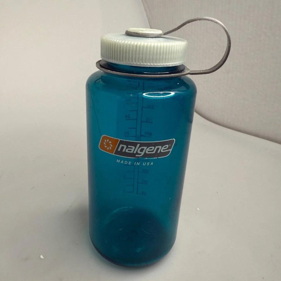 Botella de agua de boca ancha azul Nalgene 32 oz hecha en EE. UU. sin tapa gris gimnasio Foto 4 de 4