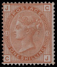 GB QV SG151, SCARCE 1s orange-brown plate 13 WMK SPRAY, LH MINT. Cat £3000. CJ