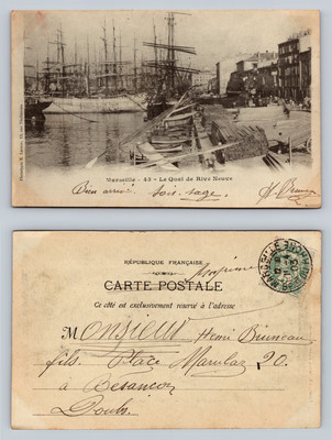 Marseille Nautical Scene Postcard Le Quai de Rive Neuve Historic Shipping Dock