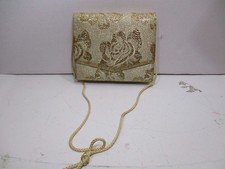 Vintage Gold Brocade Floral Paisley Evening Bag Purse Gold Cord of Clutch