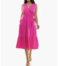 Nina Leonard Tiered Midi Dress Hot Pink women’s Size Large NWT