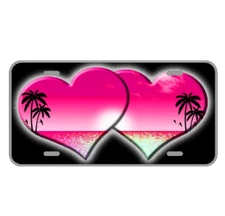 Custom Personalized License Plate Car Tag With Pink Hearts and View Add Names