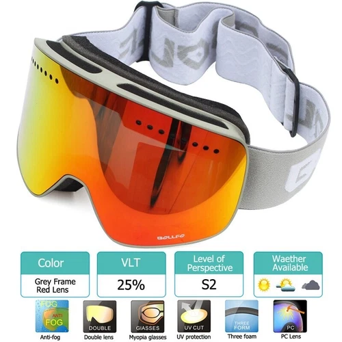Ski Goggles OTG Winter Snow Snowboard Anti Fog UV400 Protection Comfy Unisex - Picture 23 of 48