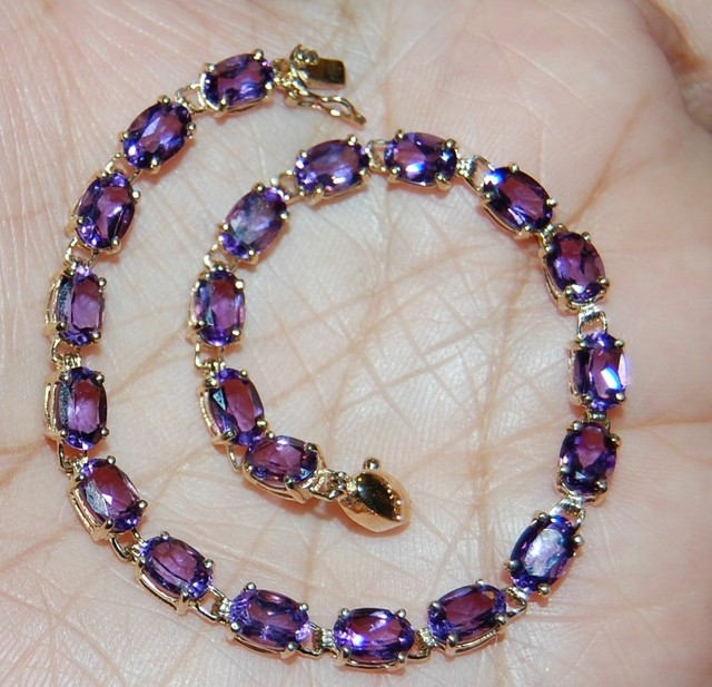 11 Ct Oval Amethyst Womens Tennis Bracelet 14k Yellow Gold Finish 925