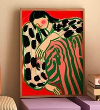 Art Canvas Minimalist Wall Art Feminine Poster Woman in Stripes & Spots 16 x 24"