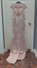 NWT Light Pink Long Formal Prom Pageant Sequin Evening Wedding Gown Dress 6