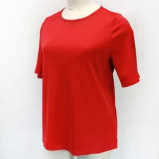 Quacker Factory Plus Red Beaded Neck Details Top Shirt 1X