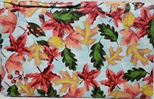 Peva Vinyl Flannel Back Tablecloth, 52"x70" Oblong, MULTICOLOR LEAVES ON BLUE,GR