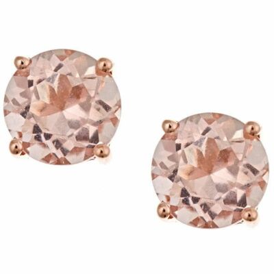 4 mm Pfirsich Morganit Runde Set Ohrstecker - 14 Karat Rosévergoldet Silber
