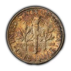 1954 10c Roosevelt Silver Dime - Reverse Rainbow Toning - SKU-Y5570