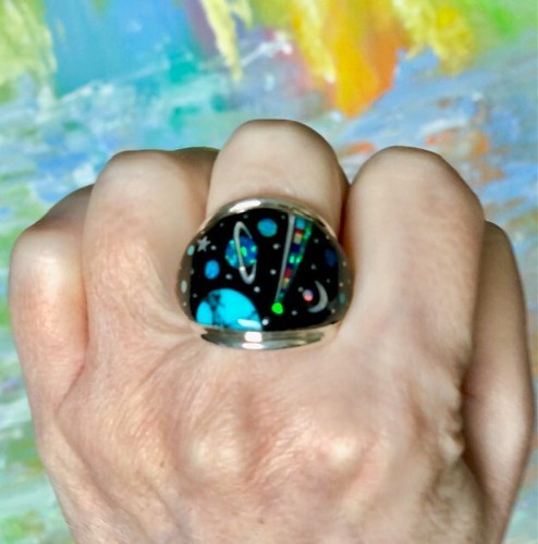 BIG NASA Space Dome celestial Men's Opal ring 10 Space Exploration Sterling T - Picture 10 of 13