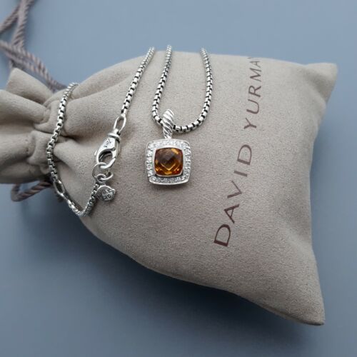 David Yurman Petite Albion Pendant Necklace 7mm Citrine and Diamonds