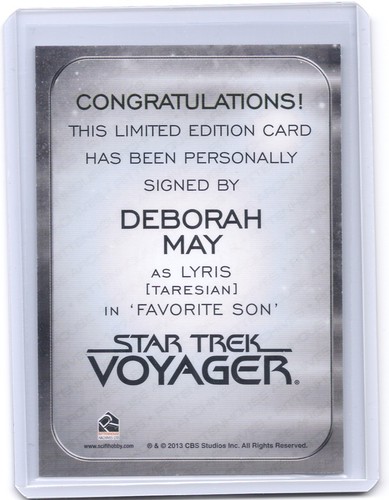 Tarjeta autografiada de Star Trek 50 aniversario Aliens Deborah May Taresian Lyris - Imagen 2 de 2