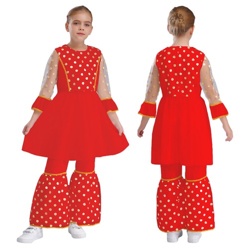 Kids Dresses Indian Ball Gown Birthday Sundress Brocade Dress With Pants Party - Picture 41 of 56