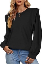 Aokosor Jumper Long Sleeve Top Puff Sleeve Shoulder Pads, Black, S (UK 6/8)