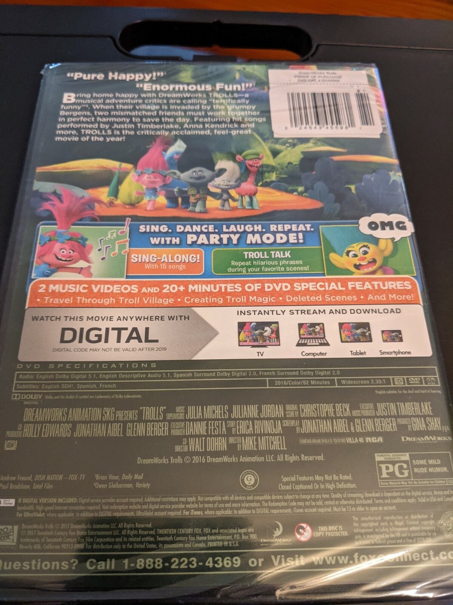 BRAND NEW SEALED Trolls DVD Digital Widescreen 2016 Party  Edition