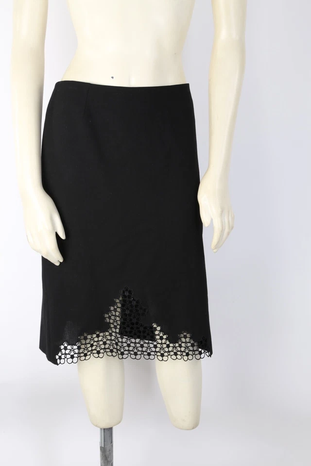 Falda Armani Vintage Años 90 Lana Negra Floral Bordada Corte Lápiz Talla 10 Foto 2 de 4