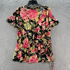 Ralph Lauren Top Womens Extra Large Floral Stretch Jersey Blouse Black Label