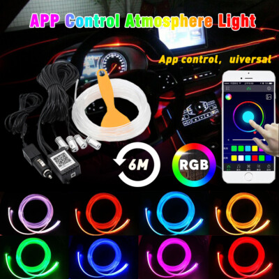 6M RGB LED Car Interior Fiber Optic Neon EL Wire Strip Atmosphere Light APP US