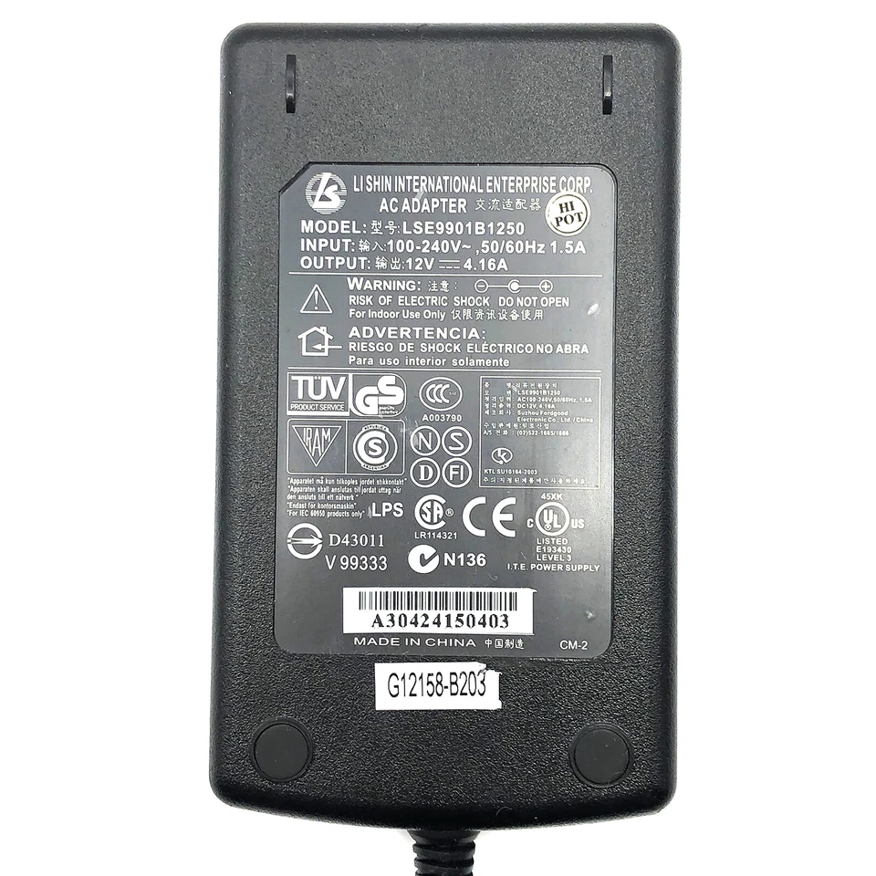 Genuine ELO Li Shin LSE9901B1250 AC Power Adapter 12V 4.16A 50W-R Charger - Image 2 of 4