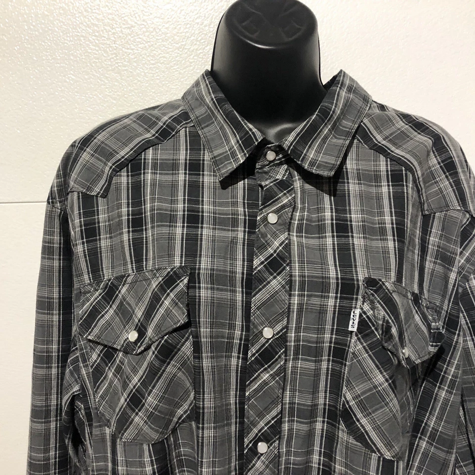 Camisa a presión Levi's Western Pearl para mujer talla XXL gris a cuadros Foto 2 de 4