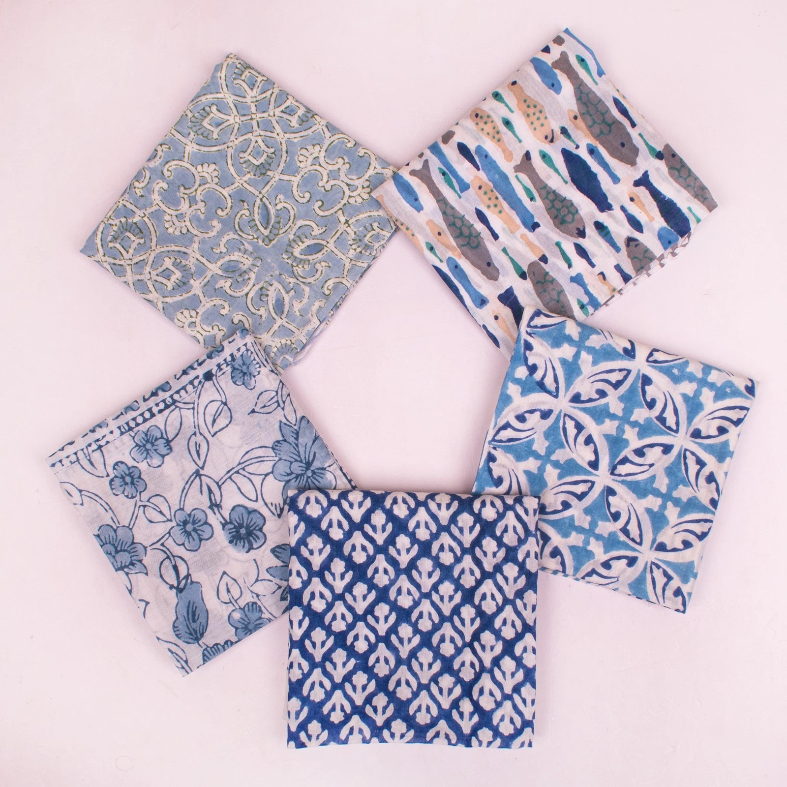 Set Of 5 Soft Breathable Cotton Handmade Scarf Block Print Versatile Accessories