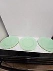 3 McKee Laurel Jadite Green 6" Plates Uranium Depression Glass 1930s McK Damaged
