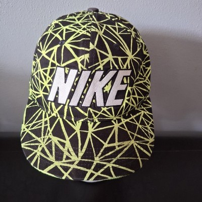 Nike True Snapback Hat - Black & Neon Lime Green Geometric Web Design