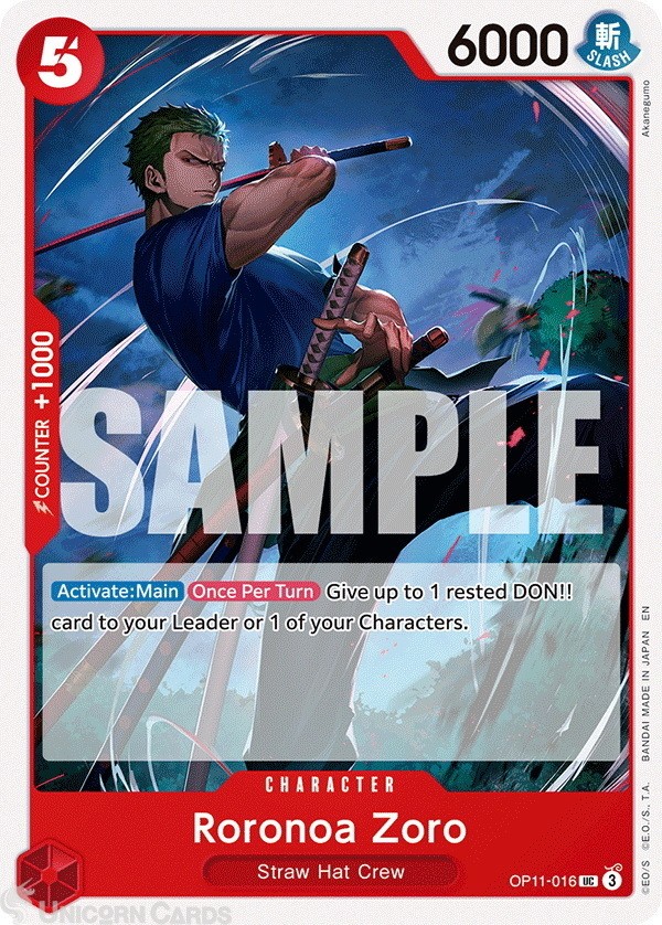 OP11-016 Roronoa Zoro : Uncommon English One Piece TCG Card : OP11: A Fist Of Di