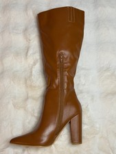 Knee High Brown Boots Women  Chunky Heel  PU Leather  10