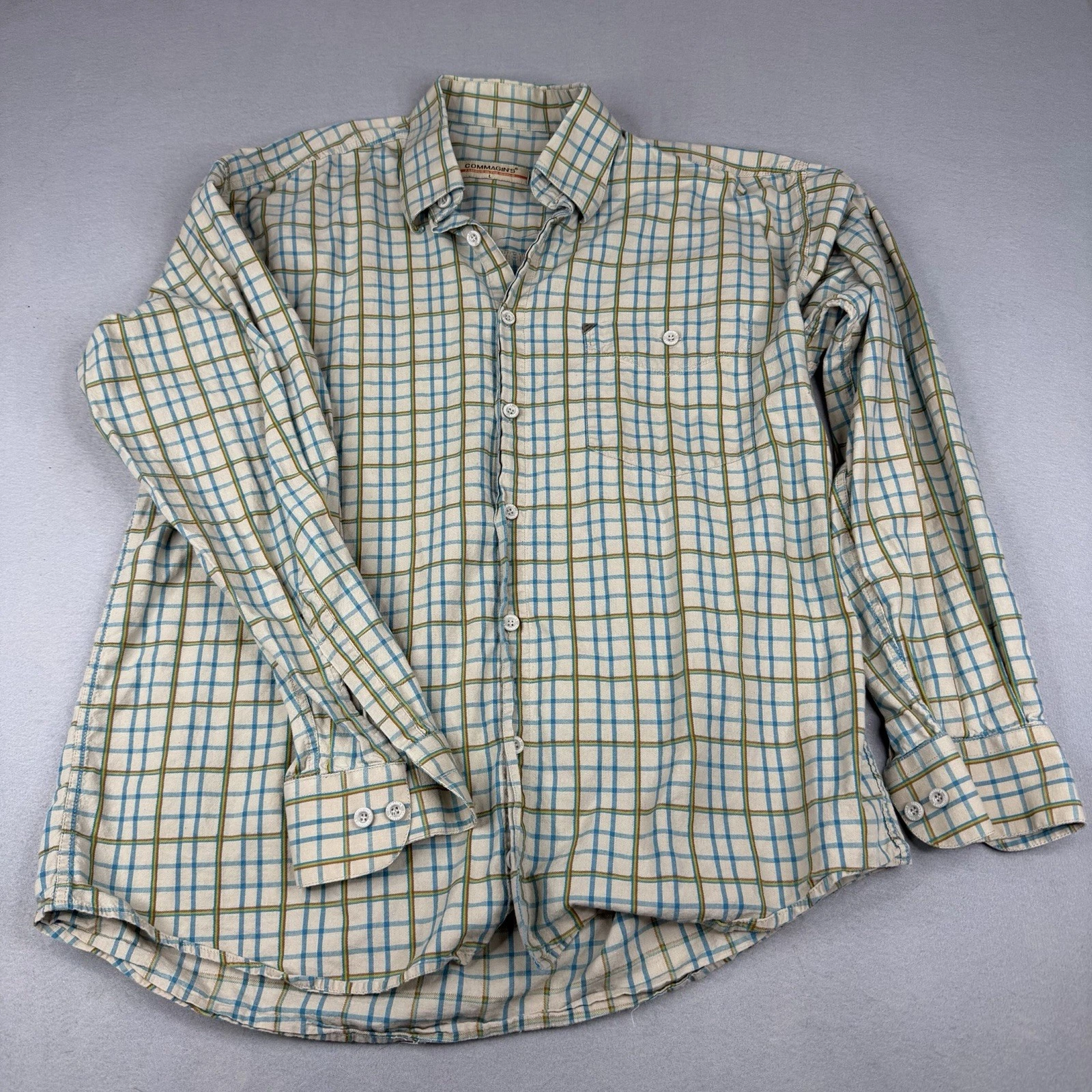Commagin's Plaid Button Front Shirt Mens Large Coastal Cottagecore Linen Look