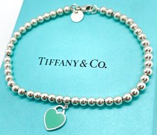 Tiffany  Co Return to Tiffany Mini Blue Heart Bead Bracelet Sterling Silver 7.5
