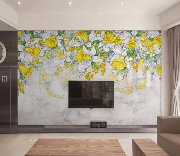 3D Yellow Flowers Floral Marble Wall Murals Wallpaper Murals Wall Sticker - Image 3 of 4