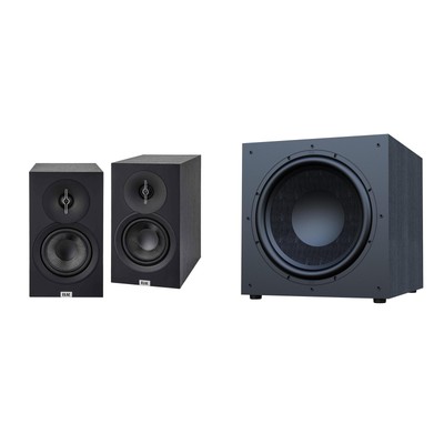Elac Debut 3.0 Bookshelf Package Black With Debut 15 Inch Subwoofer